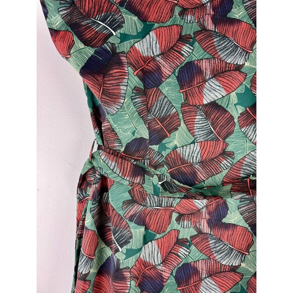 Voyage at Ease Layered Leaf Print Shirt Dress Red & Green Size 8 - Picture 14 of 16